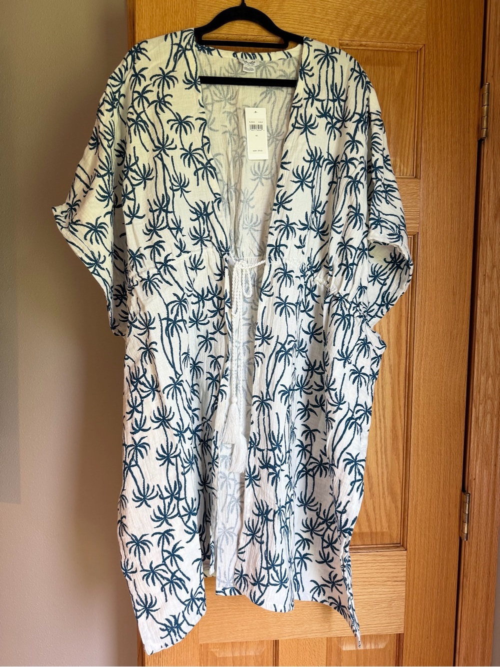 NWT Splendid 'Tropic Veil' Teal Palm Tree Beach Cover-Up Kimono M/L